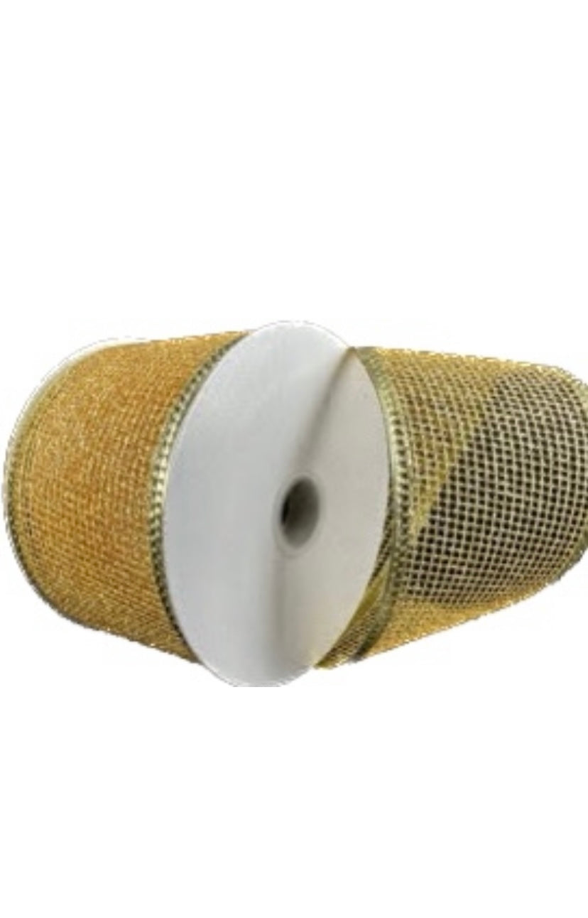 Wired Gold Glitter Net Ribbon-2.5”x10 Yards