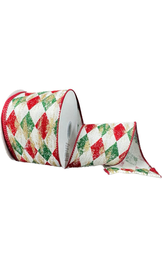 Wired Christmas Harlequin/Glitter Ribbon-2.5”x1 0 Yards