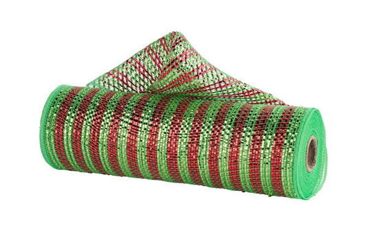 Lime with Red Wide Foil Stripe Mesh- 10.5”x10 Yards