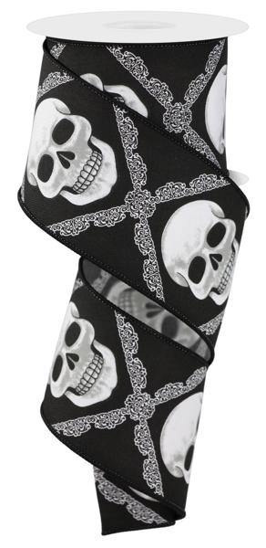 Wired Skulls Diagonal Weave Ribbon- 2.5”x10 Yards