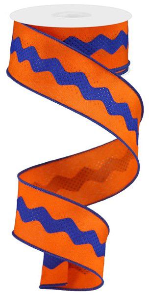 10 Yards - 1.5" Wired Orange and Blue Ric Rac Ribbon