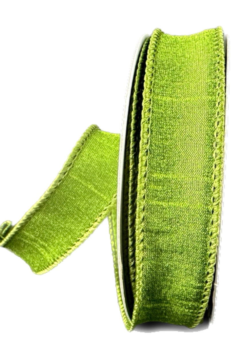 Wired Olive Green Faux Dupioni Ribbon- 7/8”x10 Yards