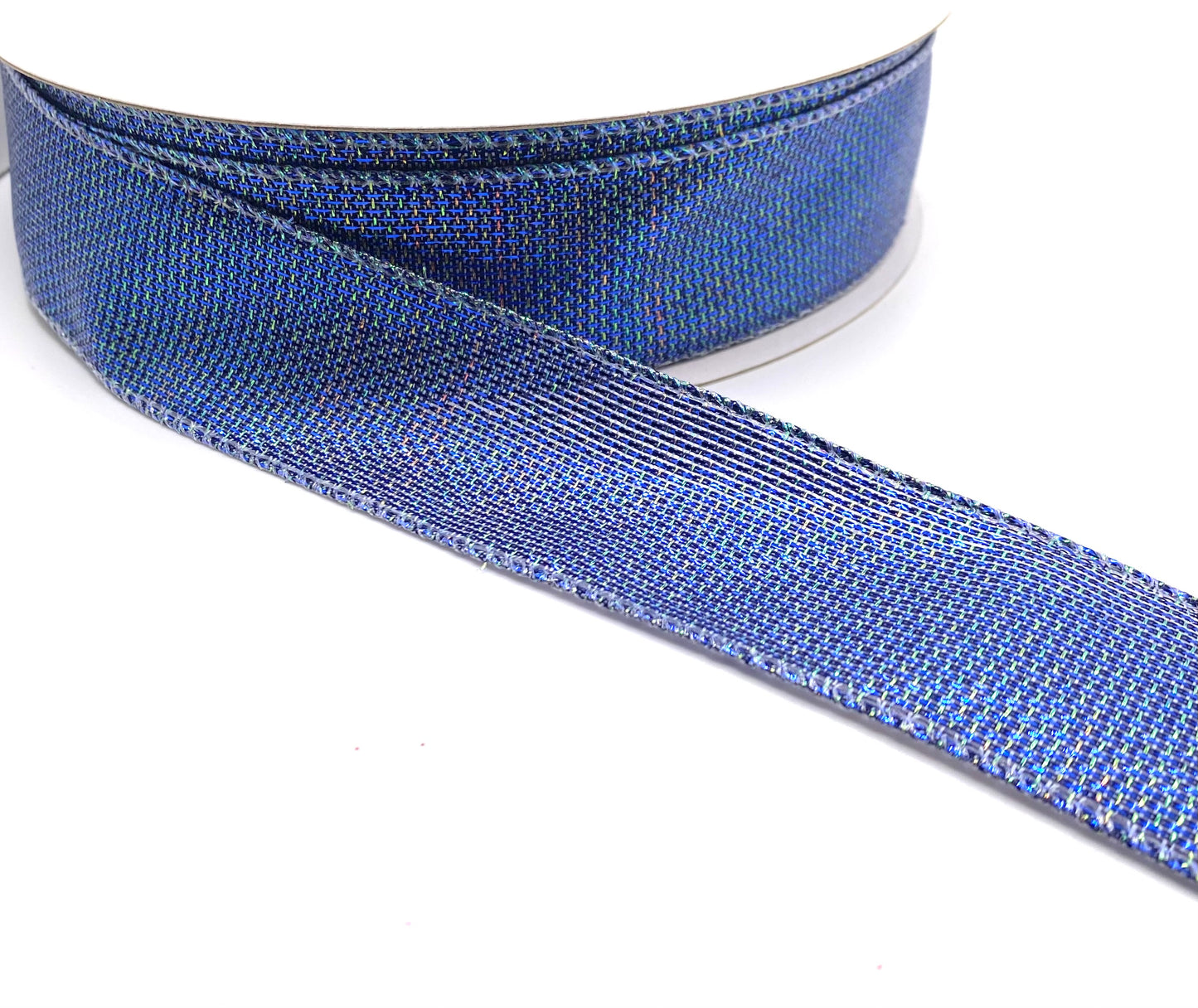 50 Yards - 1.5” Wired Blue Irid Galaxy Metallic Ribbon