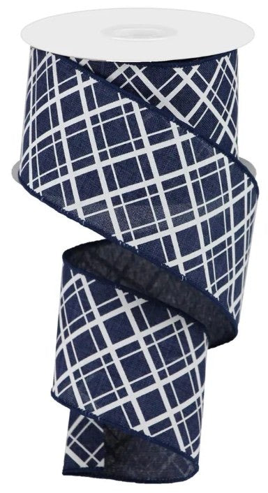 Wired Navy Blue and White Cross Plaid Ribbon