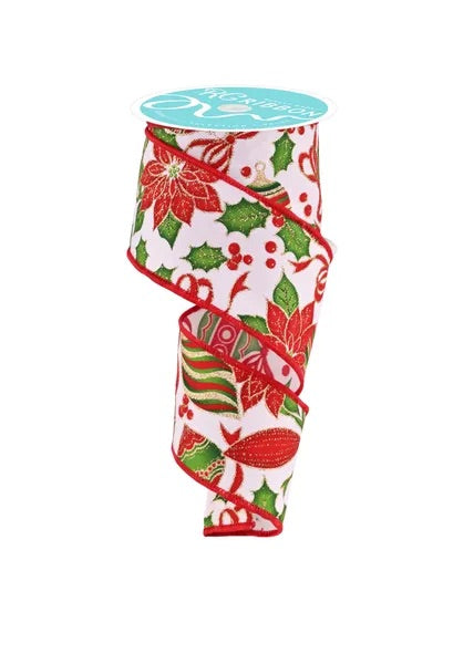 Wired Poinsettia Ornament Ribbon- 2.5”x10 Yards