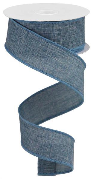 10 Yards - 1.5" Wired Blue Denim Linen Ribbon