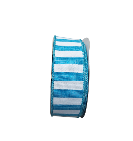 10 Yards - 1.5" Wired Blue and White Stripe Ribbon