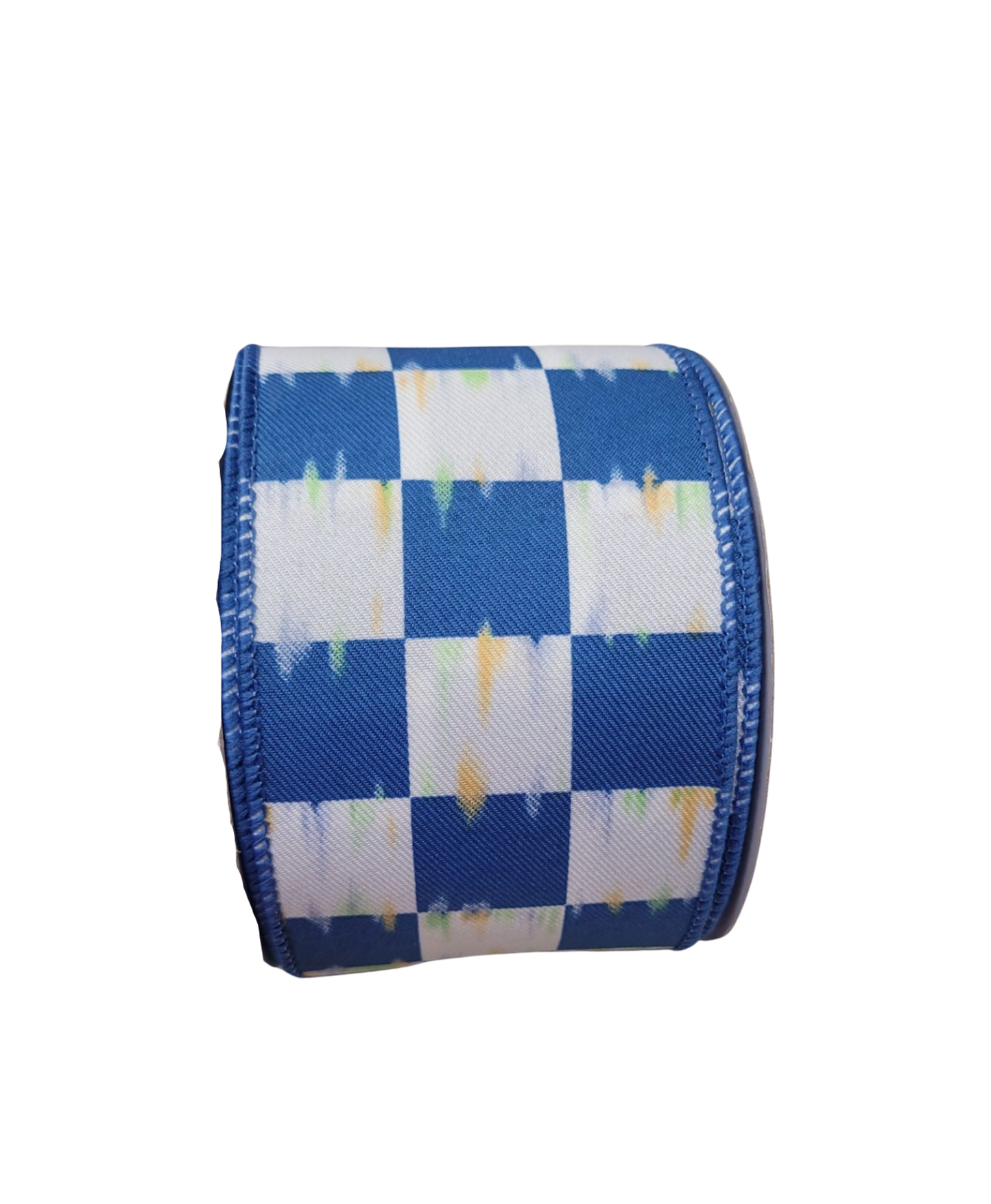 10 Yards - 2.5" Wired Blue and White Large Check Ribbon