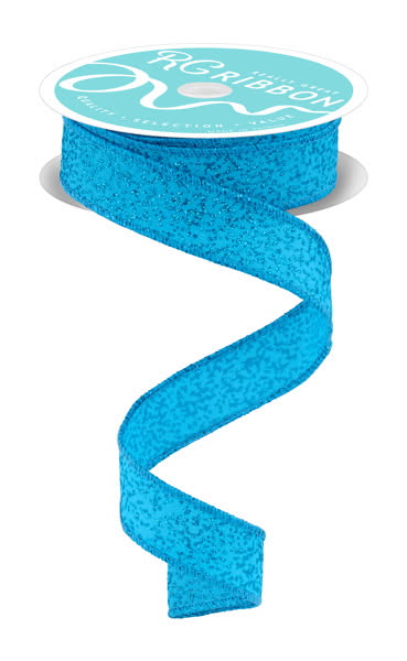 Wired Turquoise Irregular Spotted Glitter Ribbon- 7/8”x10 Yards