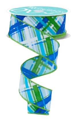 Wired Multicolor Diagonal Plaid Ribbon-1.5”x10 Yards