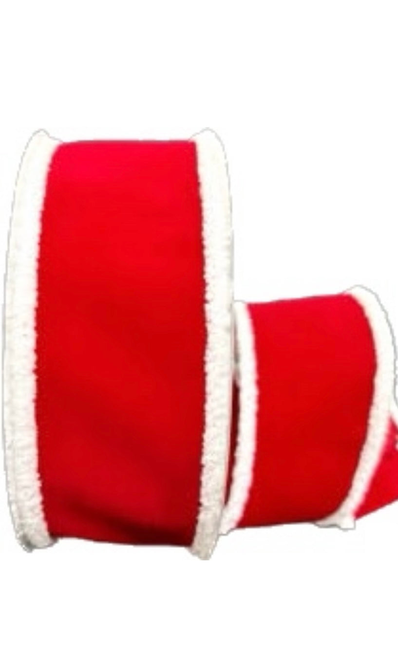 Wired Red Velvet White Super Fuzz Edge Ribbon- 2.5”x 50 Yards