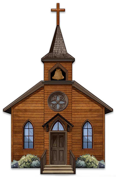 14"H x 9"L Metal/Embossed Wood Church Wreath Sign