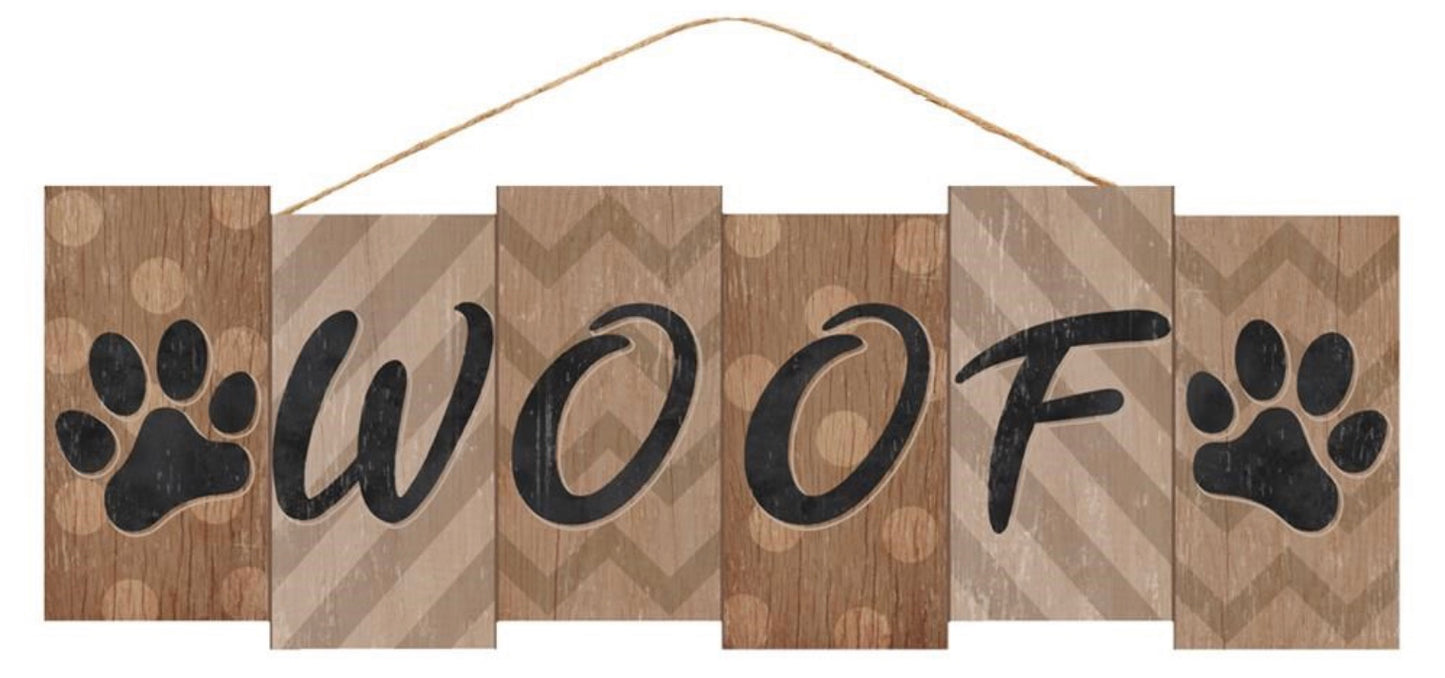 14”x4.75” Woof Paw Print Dog Wreath Sign