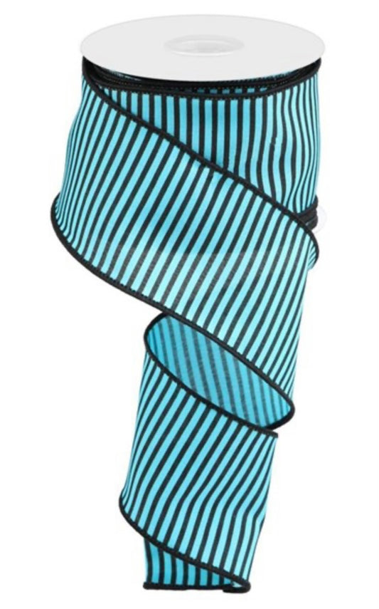 10 Yards - 2.5” Wired Blue and Black Stripe Ribbon