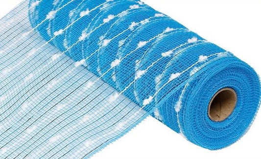 Turquoise Puff Ball Metallic Mesh- 10.5”x10 Yards