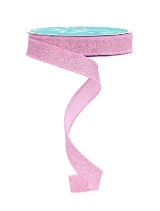 10 Yards - 5/8” Wired Pink Iridescent Glitter on Satin Ribbon