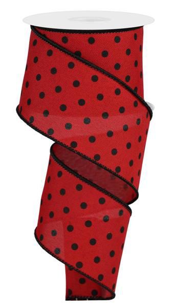 Wired Red and Black Polka Dot Ribbon- 2.5”x10 Yards