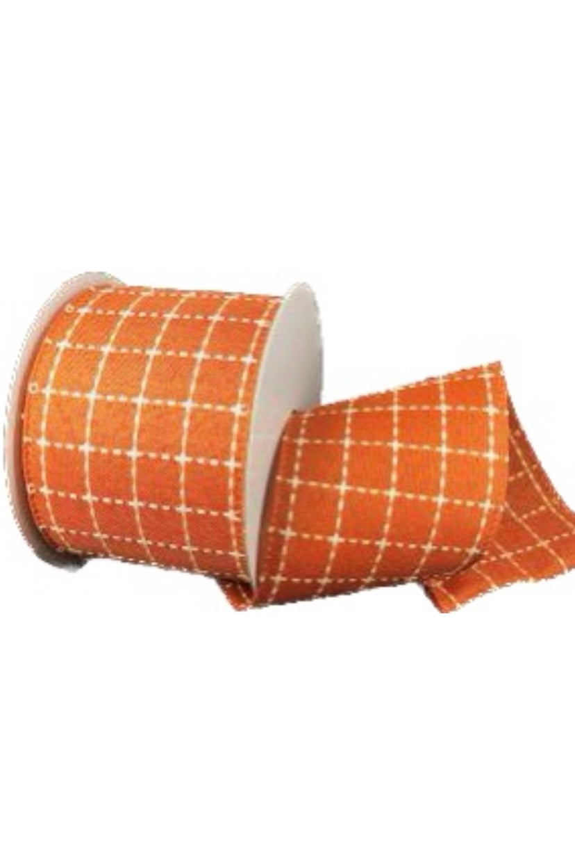 Wired Dark Orange and Cream Check Ribbon- 2.5”x10 Yards