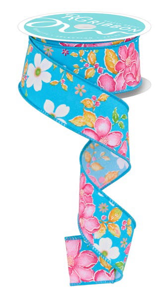 Wired Watercolor Flower Ribbon- 1.5”x10Yards