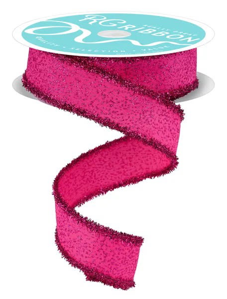 Wired Pink Irregular Spotted Glitter/Tinsel Ribbon- 1.5” x10 Yards