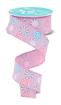 Wired Pastel Peppermint Candy Ribbon- 1.5”x10 Yards