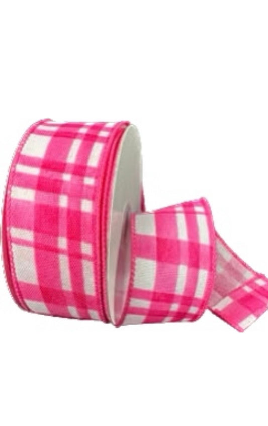 Wired Pink Watercolor Tuttola Plaid Ribbon- 1.5” x10 Yards