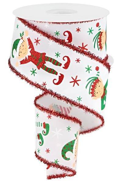 10 Yards - 2.5” Wired Elf Christmas Ribbon with Glitter Accent and Tinsel Edge