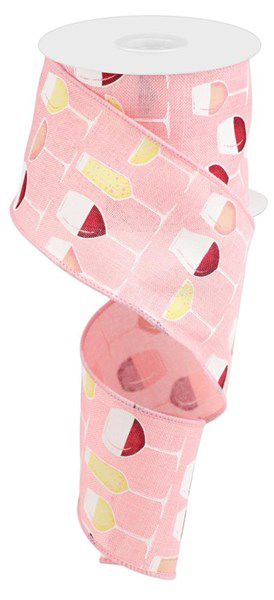 10 Yards - 2.5" Wired Pink Background Wine Ribbon