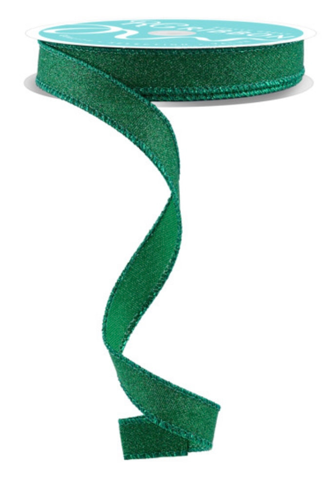 Wired Emerald on Faux Royal Shimmer Glitter Ribbon- 5/8”x 10 Yards
