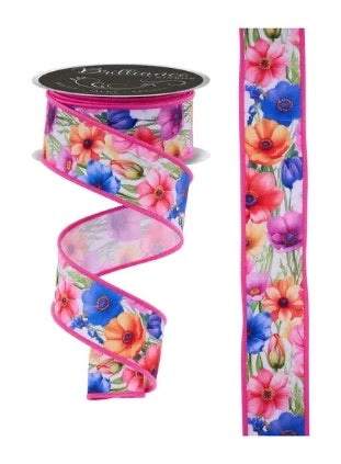 Wired Bright Watercolors Floral Ribbon- 1.5”x10 Yards