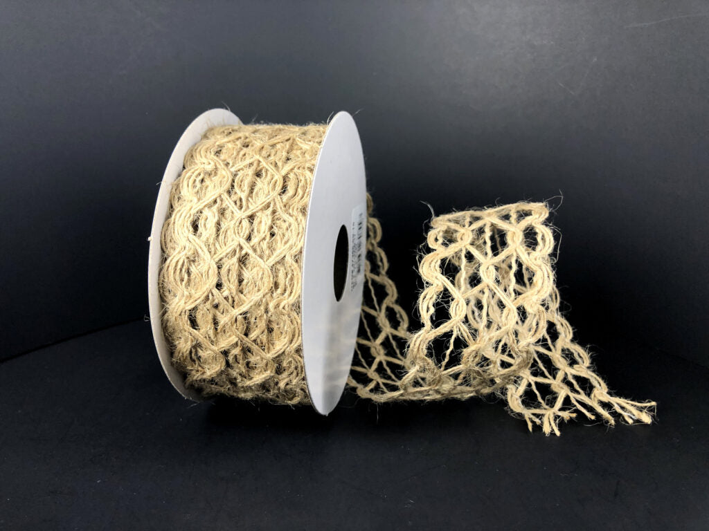 10 Yards - 1.5” Wired Natural Hexagon Open Weave Ribbon - Netting Ribbon