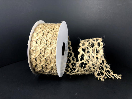 10 Yards - 1.5” Wired Natural Hexagon Open Weave Ribbon - Netting Ribbon