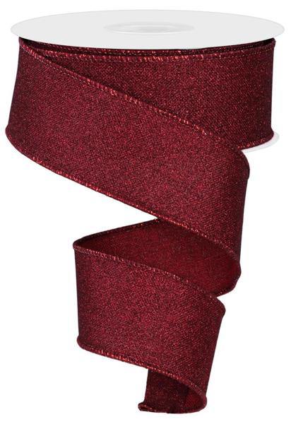 10 Yards - 1.5” Wired Red Glitter Ribbon