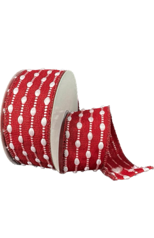Wired Red Metallic Snowball Weave Ribbon- 1.5”x 10 Yards