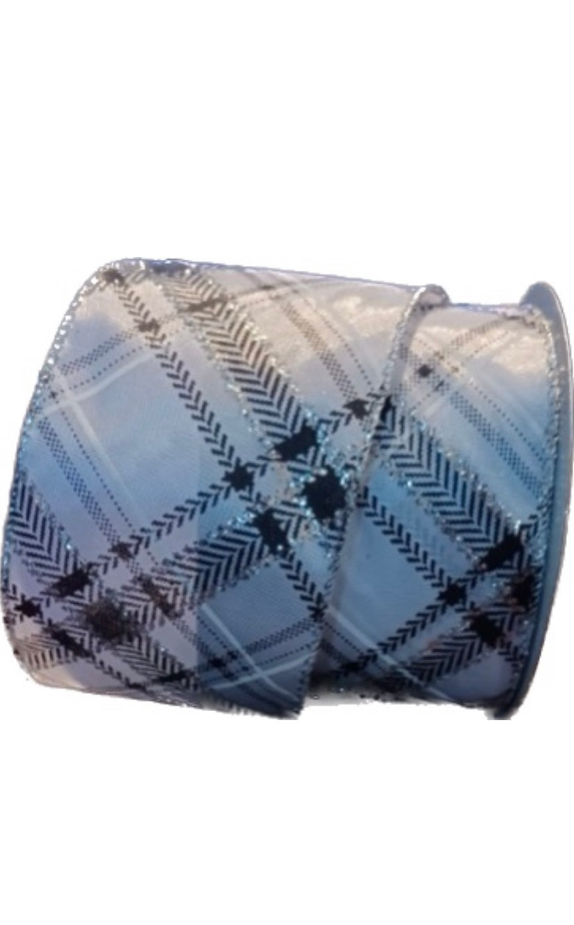 Wired Silver Black and White Plaid Ribbon-2.5”x10 Yards