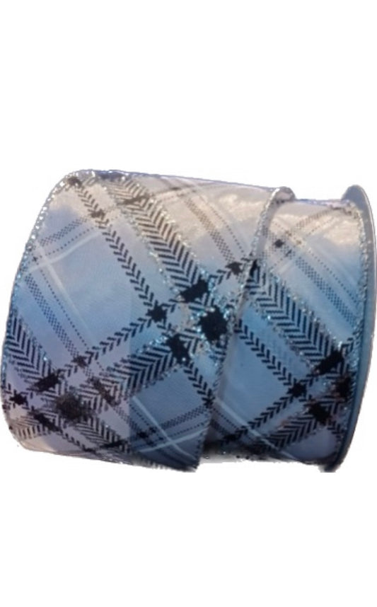 Wired Silver Black and White Plaid Ribbon-2.5”x10 Yards