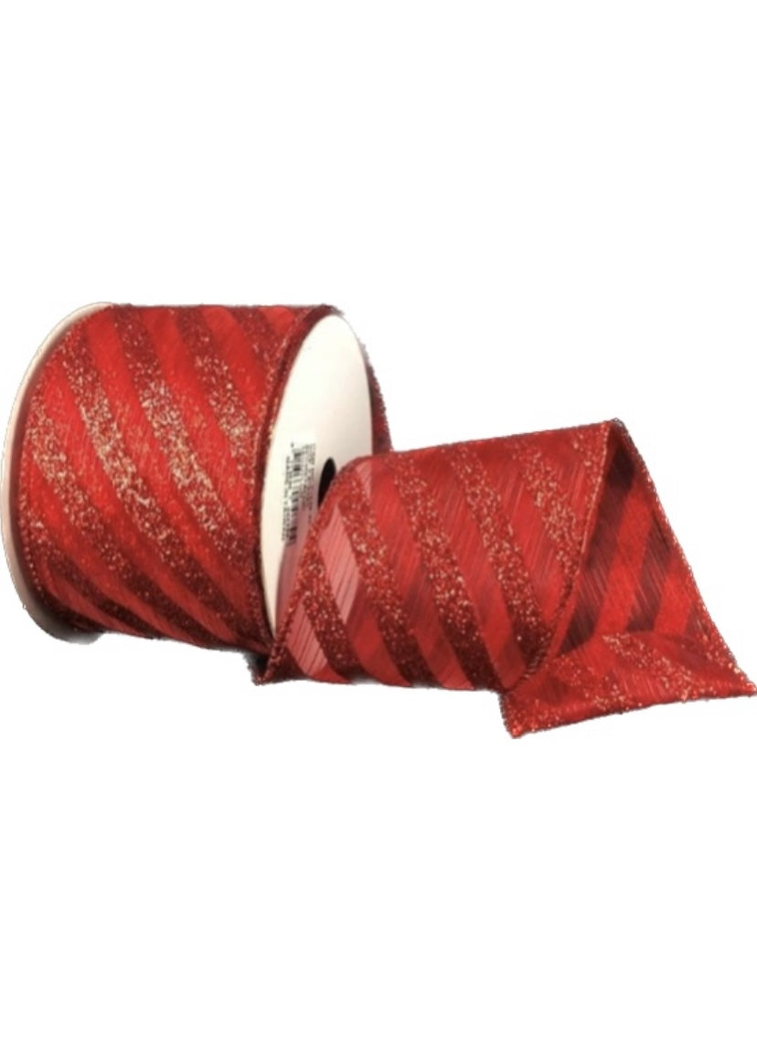 50 Yards - 2.5” Red Glitter Sheet Stripe Christmas Ribbon