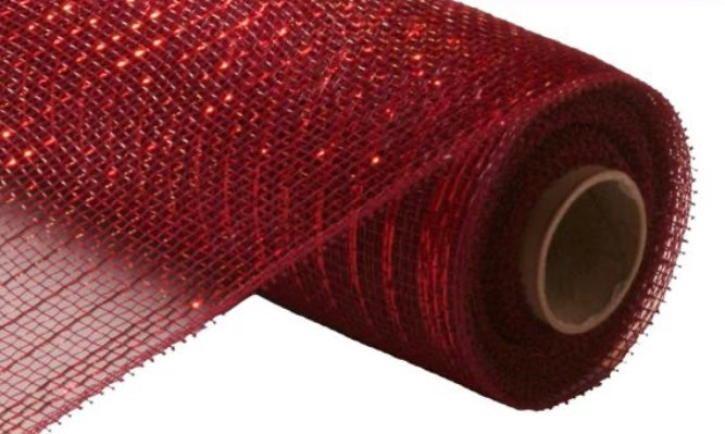 10”x10yd Burgundy with Red Foil Metallic Deco Poly Mesh