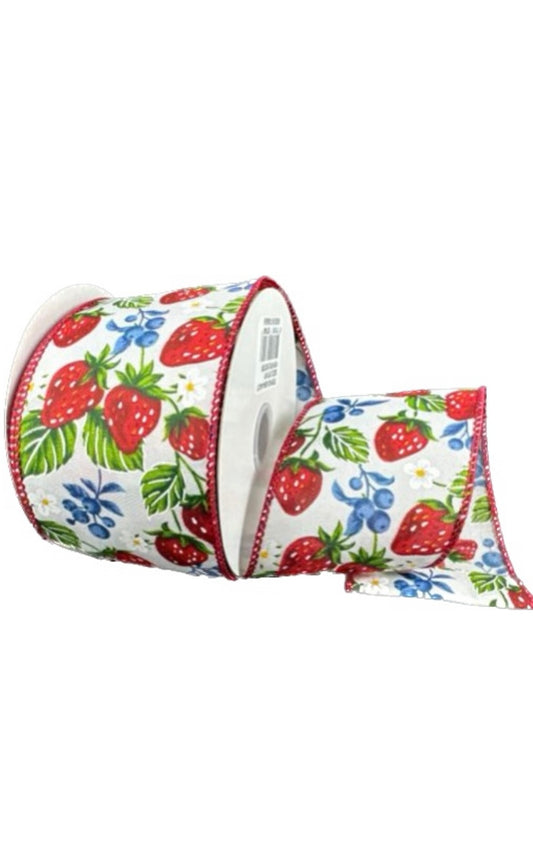 Wired White Satin Asher’s Berries Ribbon- 2.5”x 10 Yards
