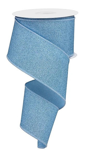 10 Yards - 2.5” Wired Light Blue Fine Glitter on Royal Ribbon