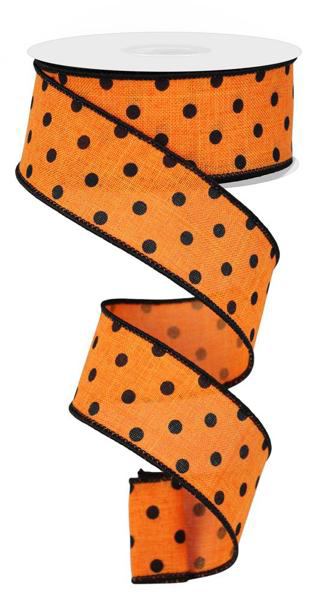 Wired Orange with Small Black Dots Ribbon- 1.5”x10 Yards