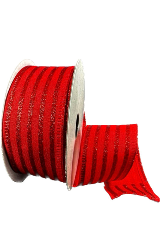 Wired Red Ponche Glitter Cabana Strip Ribbon-1.5”x10 Yards