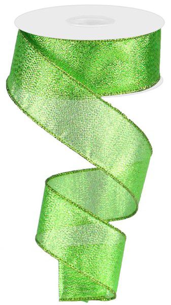 10 Yard - 1.5” Wired Lime Green Metallic Ribbon