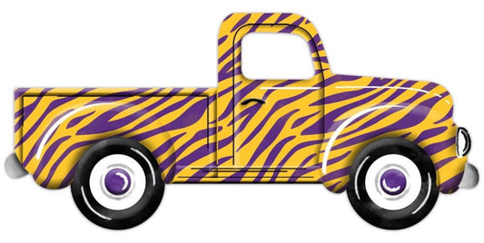 12” Metal Embossed Golden Yellow and Purple Inspired Zebra Print Truck Wreath Sign