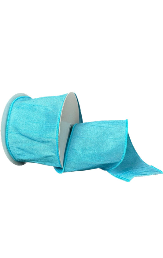 10 Yards - 2.5” Wired Aqua Blue Faux Dupioni Ribbon