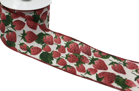 10 Yards - 2.5" Wired Spring Strawberry Ribbon