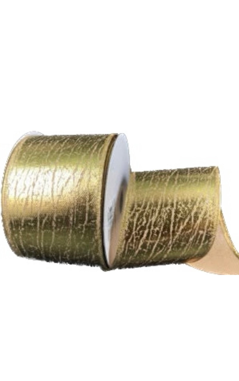 Wired Gold Crackle Ribbon-2.5”x10 Yards