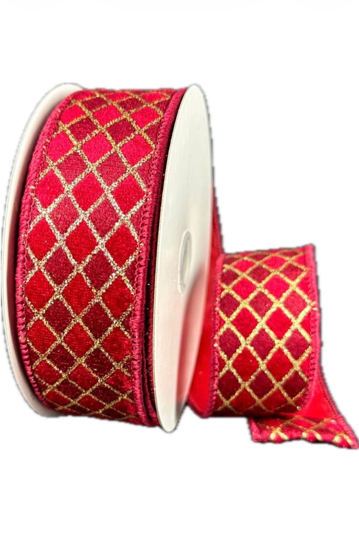 Wired DarkRed/Dark Red Gold  Velvet Diamond Ribbon-1.5”x10 Yards