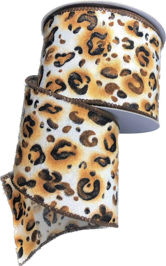 10 Yards - 2.5" Wired Cheetah/Leopard Animal Print Ribbon