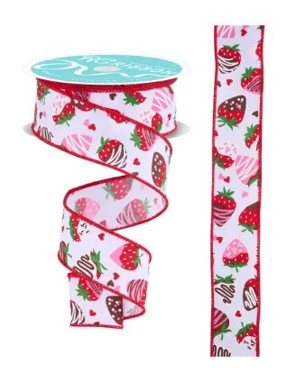 Wired Spring Strawberry Ribbon-1.5”x10 Yards